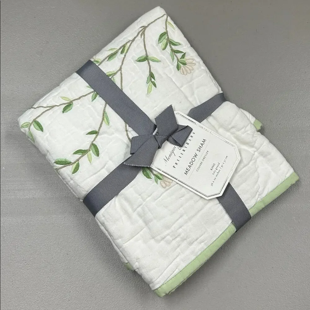 Pottery Barn x Monique Lhuillier Meadow Quilted King Sham Embroidered Bird NEW